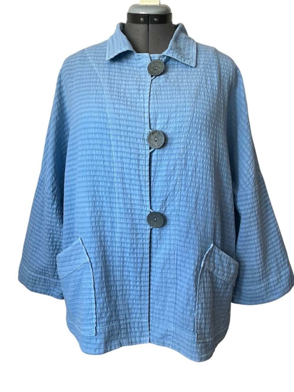 Focus textured cotton jacket topper Blue L